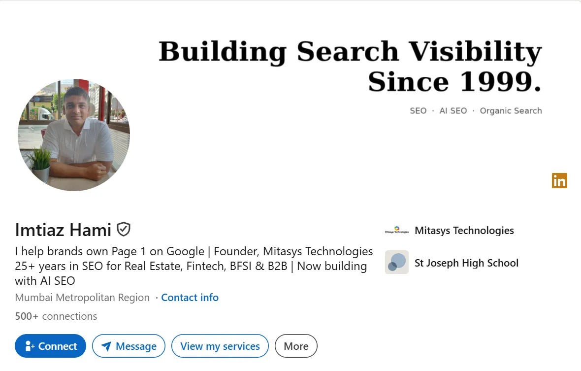 Imtiaz Hami on LinkedIn: Building Search Visibility, Founder of Mitasys Technologies